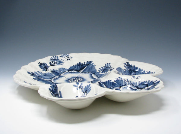 edgebrookhouse Vintage Monumental Italian Ceramic Divided Platter with Hand-Painted Blue Floral Pattern