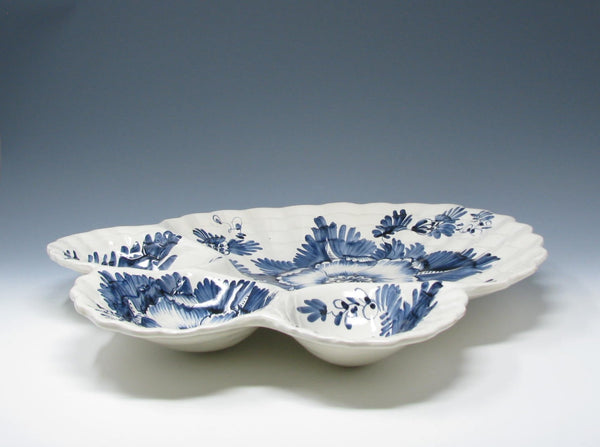edgebrookhouse Vintage Monumental Italian Ceramic Divided Platter with Hand-Painted Blue Floral Pattern