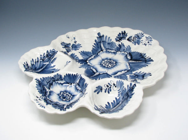 edgebrookhouse Vintage Monumental Italian Ceramic Divided Platter with Hand-Painted Blue Floral Pattern