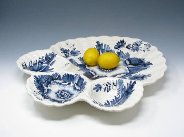 edgebrookhouse Vintage Monumental Italian Ceramic Divided Platter with Hand-Painted Blue Floral Pattern