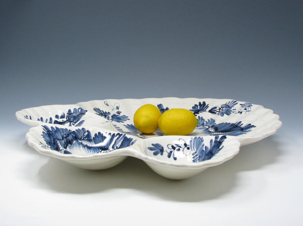 edgebrookhouse Vintage Monumental Italian Ceramic Divided Platter with Hand-Painted Blue Floral Pattern