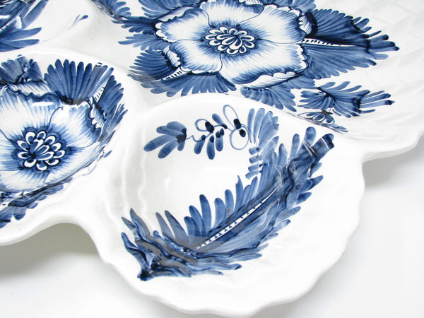 edgebrookhouse Vintage Monumental Italian Ceramic Divided Platter with Hand-Painted Blue Floral Pattern