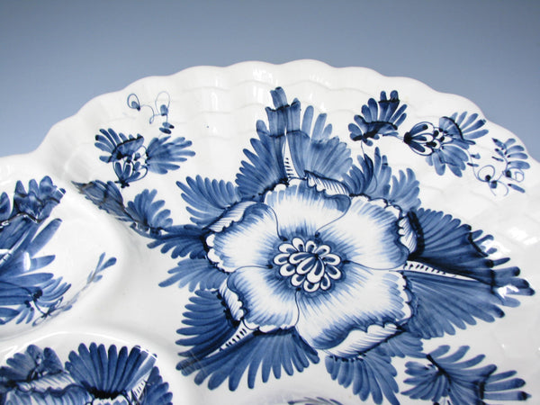 edgebrookhouse Vintage Monumental Italian Ceramic Divided Platter with Hand-Painted Blue Floral Pattern