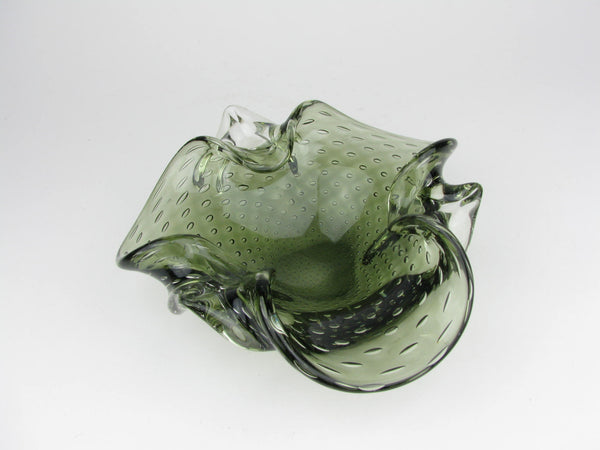 edgebrookhouse Vintage Murano Controlled Bubble Green Glass Trinket Dish
