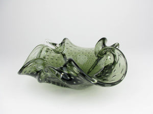 Vintage Murano Controlled Bubble Green Glass Trinket Dish