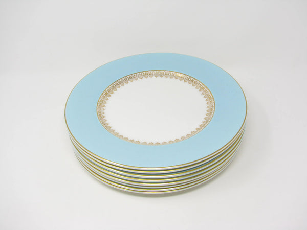 edgebrookhouse - Vintage Myott England Tiffany Blue Dinner Plates with Gold Details - 8 Pieces
