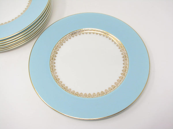 edgebrookhouse - Vintage Myott England Tiffany Blue Dinner Plates with Gold Details - 8 Pieces