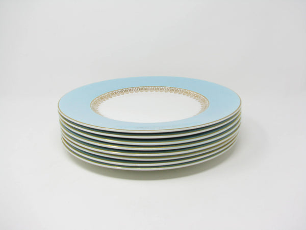 edgebrookhouse - Vintage Myott England Tiffany Blue Dinner Plates with Gold Details - 8 Pieces