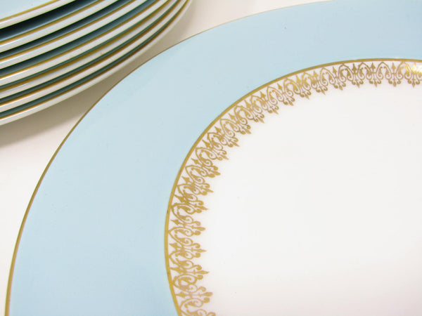 edgebrookhouse - Vintage Myott England Tiffany Blue Dinner Plates with Gold Details - 8 Pieces