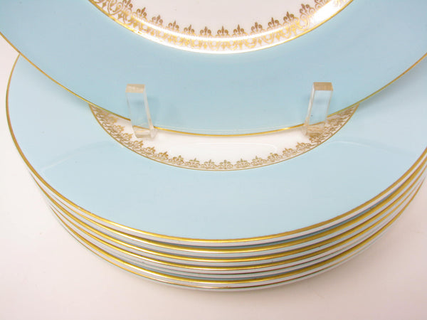 edgebrookhouse - Vintage Myott England Tiffany Blue Dinner Plates with Gold Details - 8 Pieces