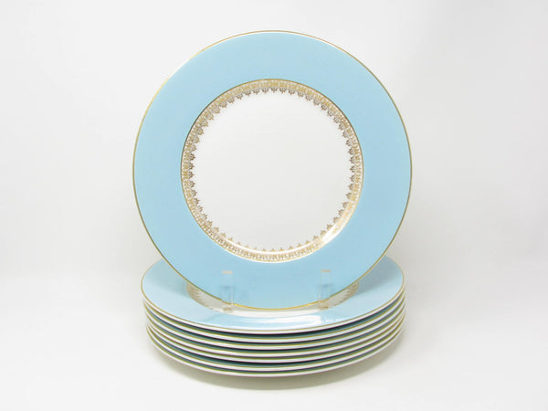 edgebrookhouse - Vintage Myott England Tiffany Blue Dinner Plates with Gold Details - 8 Pieces