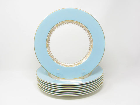 edgebrookhouse - Vintage Myott England Tiffany Blue Dinner Plates with Gold Details - 8 Pieces