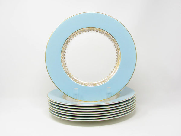 edgebrookhouse - Vintage Myott England Tiffany Blue Dinner Plates with Gold Details - 8 Pieces