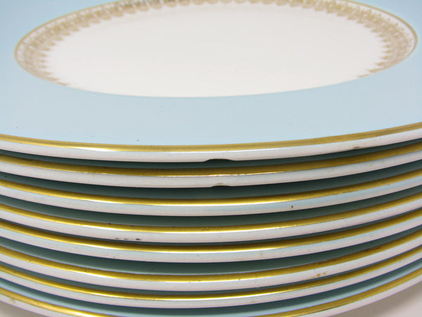 edgebrookhouse - Vintage Myott England Tiffany Blue Dinner Plates with Gold Details - 8 Pieces