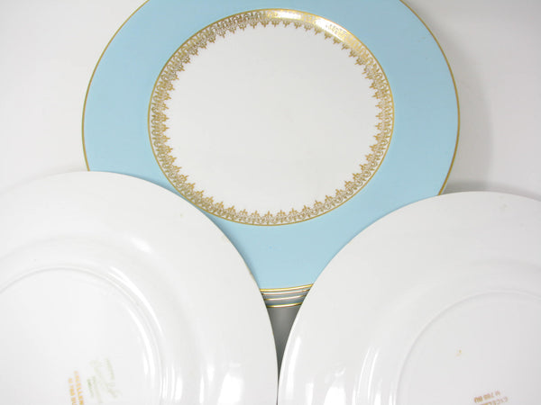 edgebrookhouse - Vintage Myott England Tiffany Blue Dinner Plates with Gold Details - 8 Pieces