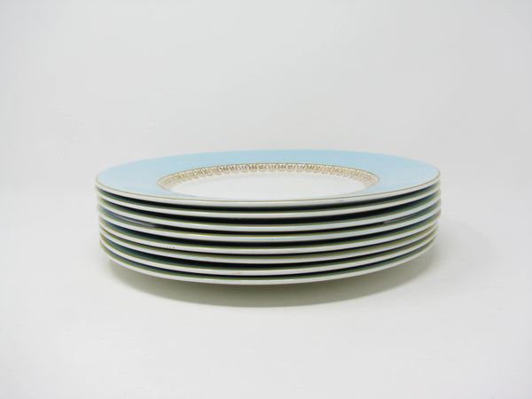 edgebrookhouse - Vintage Myott England Tiffany Blue Dinner Plates with Gold Details - 8 Pieces