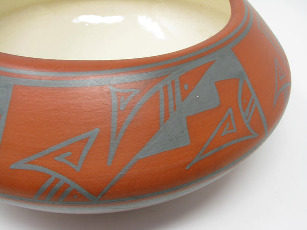 Vintage Navajo Red and Gray Polychrome Ceramic Planter, Vase or Vessel Signed Ann