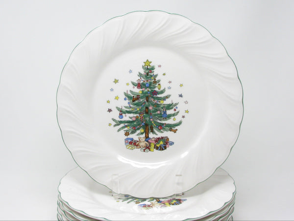 Vintage Nikko Happy Holidays Dinner Plates with Christmas Tree Pattern - 8 Pieces