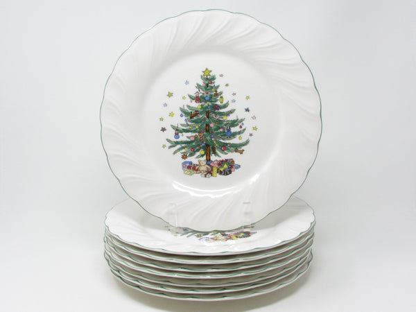 Vintage Nikko Happy Holidays Dinner Plates with Christmas Tree Pattern - 8 Pieces