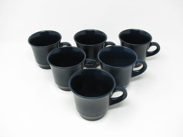 edgebrookhouse Vintage 1970s Noritake Spinnaker Sailboat Navy Blue Stoneware Cups - 6 Pieces