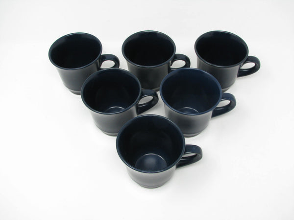 edgebrookhouse Vintage 1970s Noritake Spinnaker Sailboat Navy Blue Stoneware Cups - 6 Pieces