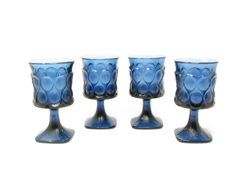 Vintage Noritake Spotlight Blue Glass Goblets - 4 Pieces
