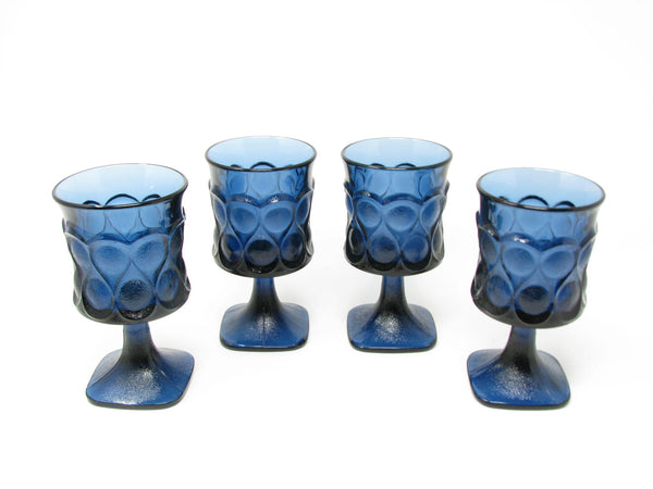 edgebrookhouse Vintage Noritake Spotlight Blue Glass Goblets - 4 Pieces