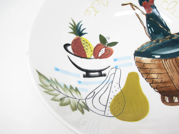 edgebrookhouse Vintage Oblong Serving Bowl with Hand-Painted Wine and Fruit Design