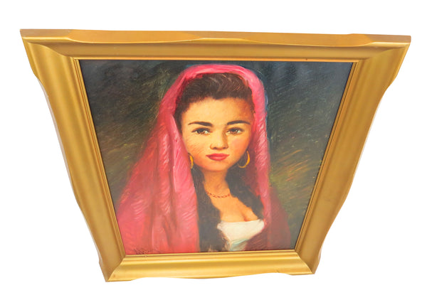 edgebrookhouse - Vintage Oil on Canvas Portrait of a Young Woman Artist Signed - Minori
