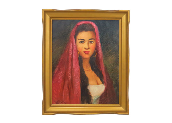 edgebrookhouse - Vintage Oil on Canvas Portrait of a Young Woman Artist Signed - Minori