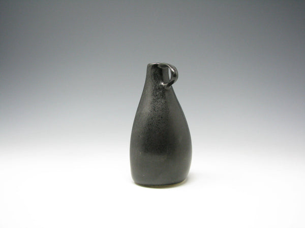 Vintage Organic Shaped Matte Black Glazed Pottery Bud Vase