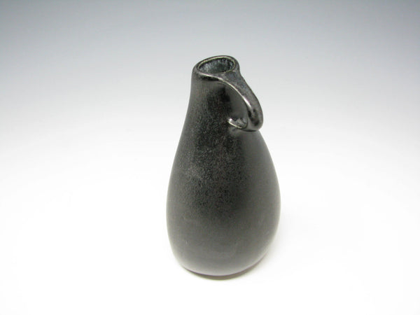 Vintage Organic Shaped Matte Black Glazed Pottery Bud Vase