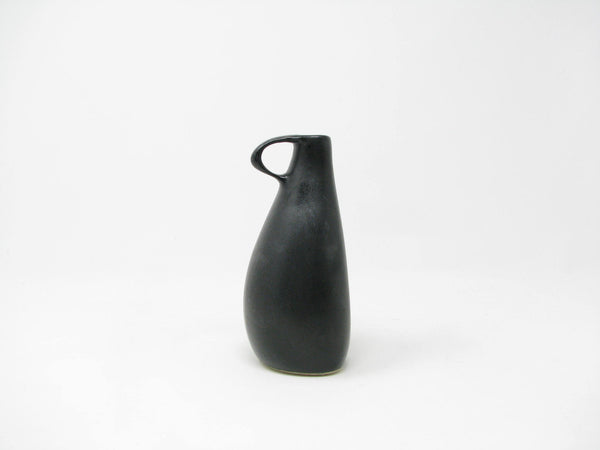 Vintage Organic Shaped Matte Black Glazed Pottery Bud Vase
