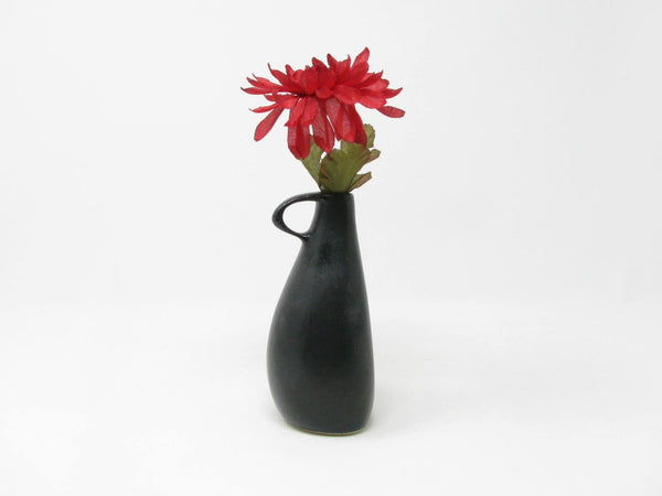 Vintage Organic Shaped Matte Black Glazed Pottery Bud Vase