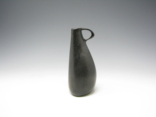 Vintage Organic Shaped Matte Black Glazed Pottery Bud Vase