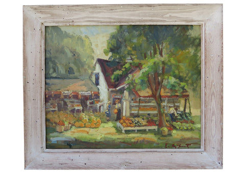 edgebrookhouse - Vintage Original Dorothy Frantz Framed Oil on Canvas of Country Farmstand - Signed