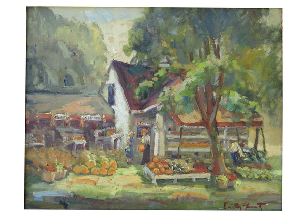 edgebrookhouse - Vintage Original Dorothy Frantz Framed Oil on Canvas of Country Farmstand - Signed