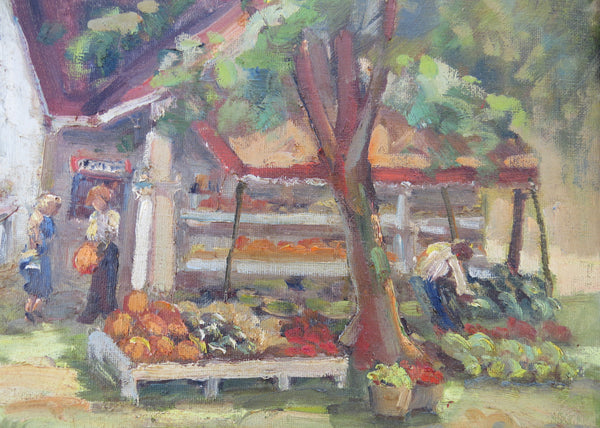edgebrookhouse - Vintage Original Dorothy Frantz Framed Oil on Canvas of Country Farmstand - Signed