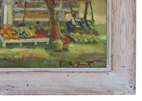 edgebrookhouse - Vintage Original Dorothy Frantz Framed Oil on Canvas of Country Farmstand - Signed