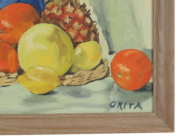 edgebrookhouse - Vintage Orita Larson Framed Oil on Mason Board - "Still Life With Pineapple"