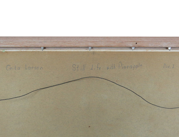 edgebrookhouse - Vintage Orita Larson Framed Oil on Mason Board - "Still Life With Pineapple"