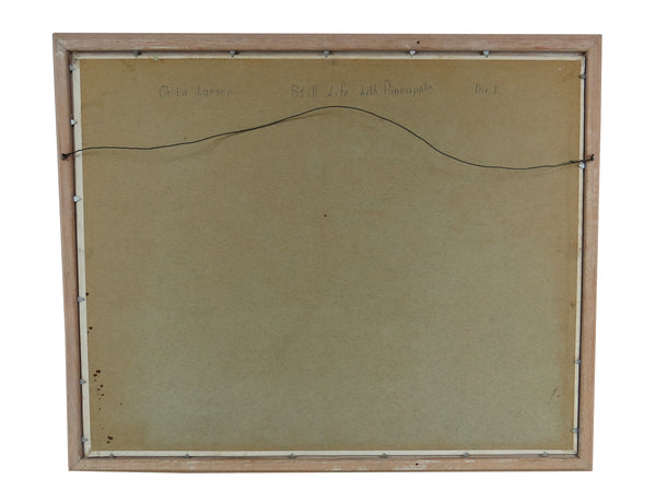 edgebrookhouse - Vintage Orita Larson Framed Oil on Mason Board - "Still Life With Pineapple"