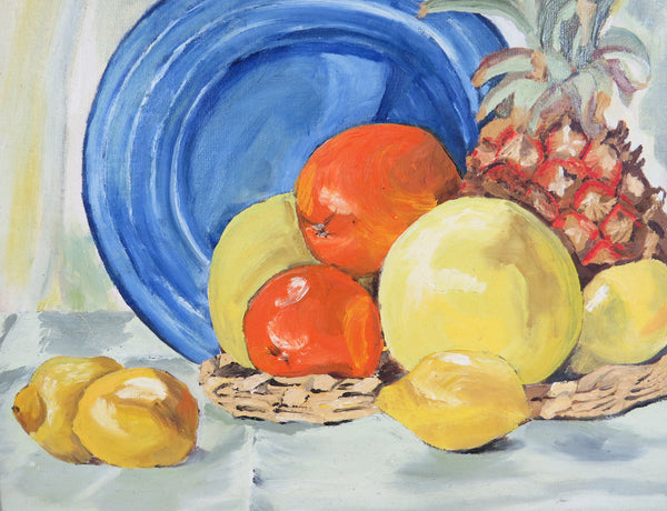 edgebrookhouse - Vintage Orita Larson Framed Oil on Mason Board - "Still Life With Pineapple"