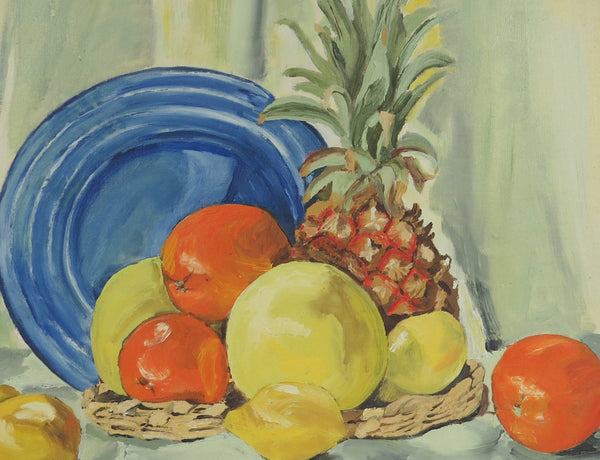 edgebrookhouse - Vintage Orita Larson Framed Oil on Mason Board - "Still Life With Pineapple"