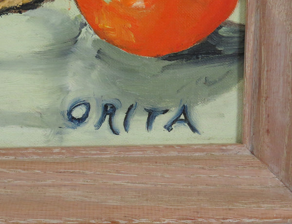 edgebrookhouse - Vintage Orita Larson Framed Oil on Mason Board - "Still Life With Pineapple"