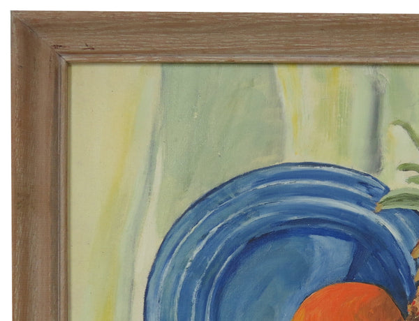 edgebrookhouse - Vintage Orita Larson Framed Oil on Mason Board - "Still Life With Pineapple"