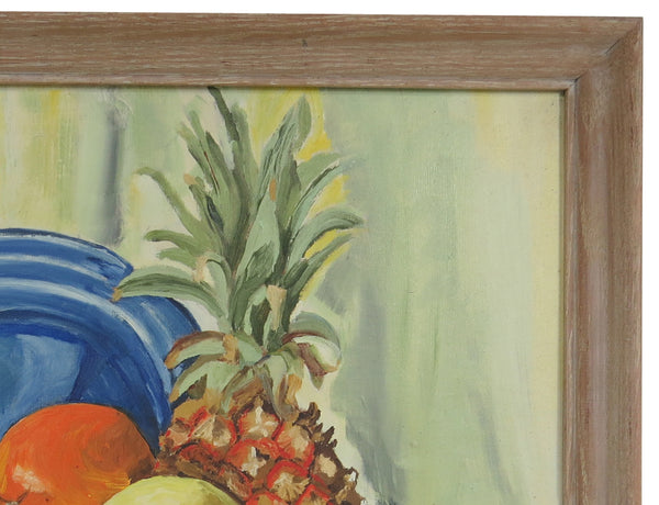 edgebrookhouse - Vintage Orita Larson Framed Oil on Mason Board - "Still Life With Pineapple"