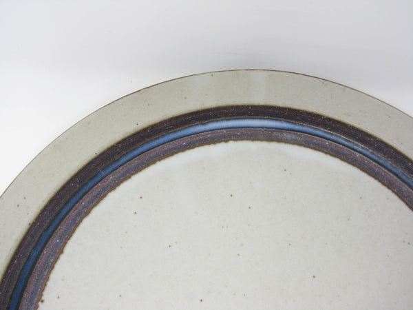 edgebrookhouse - Vintage Otagiri Horizon Gray Stoneware Dinner Plates with Blue Stripe - 3 Pieces