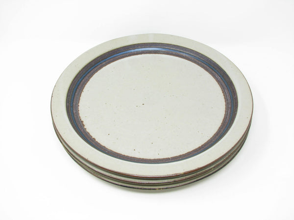 edgebrookhouse - Vintage Otagiri Horizon Gray Stoneware Dinner Plates with Blue Stripe - 3 Pieces