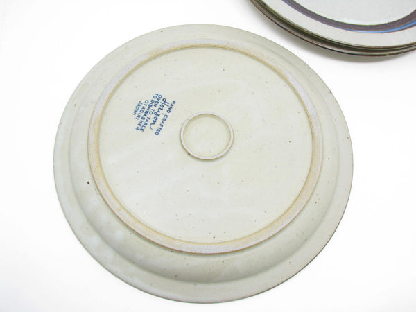 edgebrookhouse - Vintage Otagiri Horizon Gray Stoneware Dinner Plates with Blue Stripe - 3 Pieces